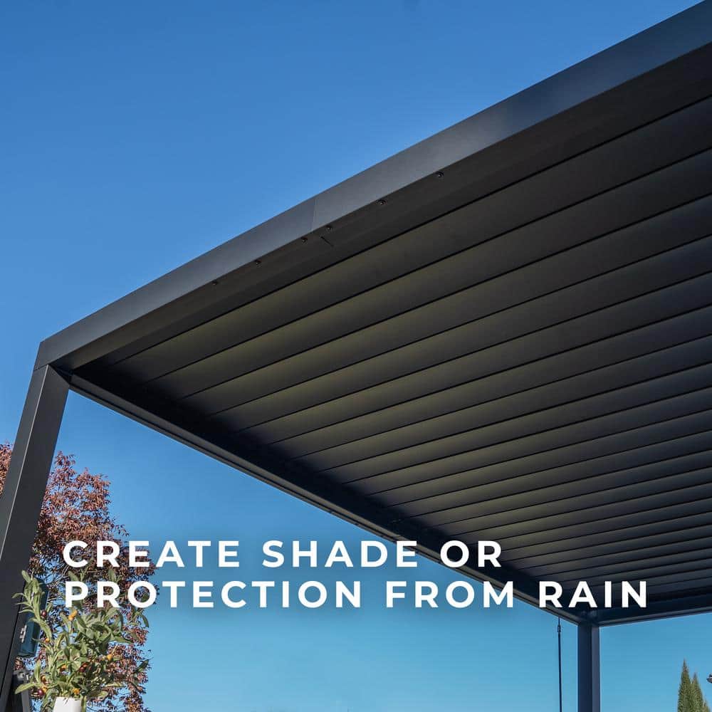 Sarasota Black Steel Louvered Pergola with Canopy
