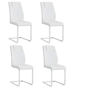 White Faux PU Leather Dining Chairs with Metal Legs Set of 4