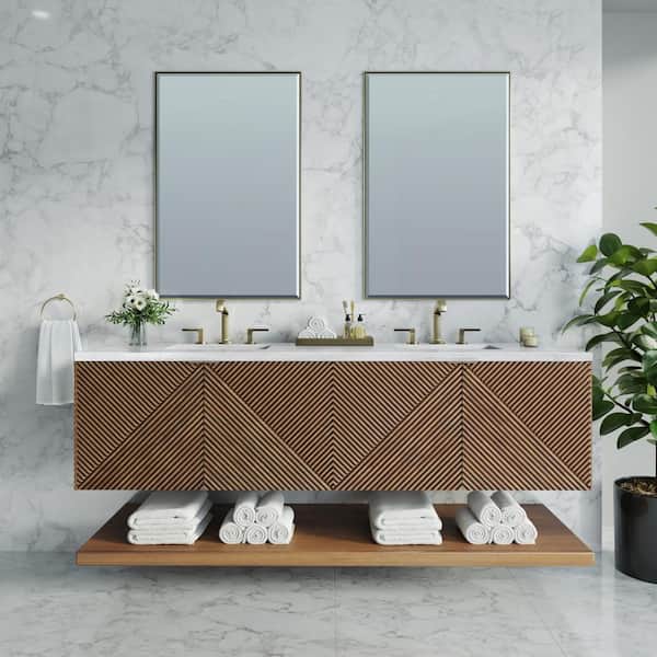Marcello 72.0 in. W x 23.5 in. D x 37.2 in. H Bathroom Vanity in Chestnut with Arctic Fall Solid Surface Top