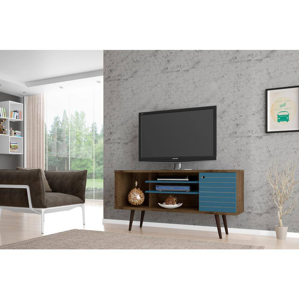 Liberty 53" Rustic Brown and Aqua Blue TV Stand with Cabinet