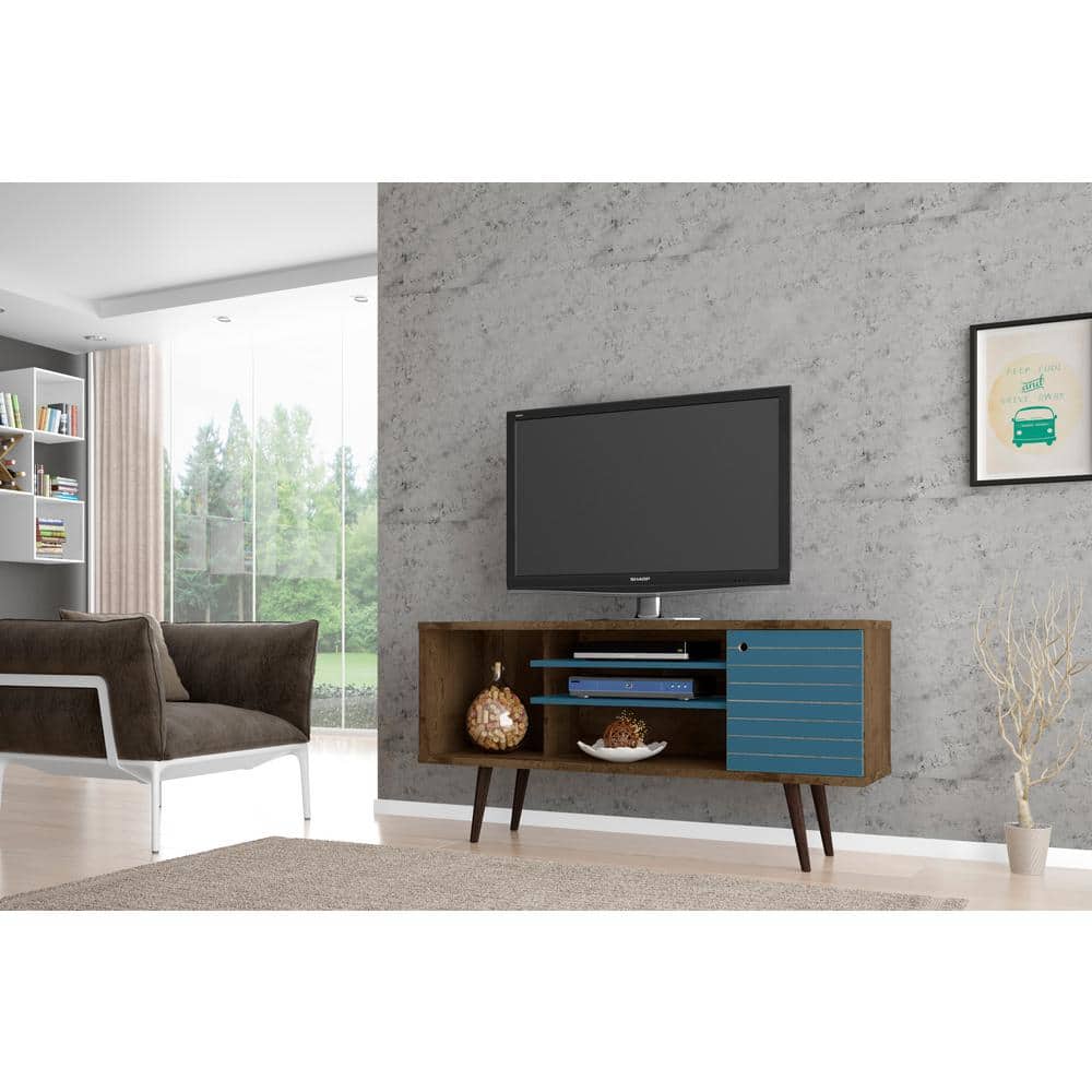 Liberty 53" Rustic Brown and Aqua Blue TV Stand with Cabinet