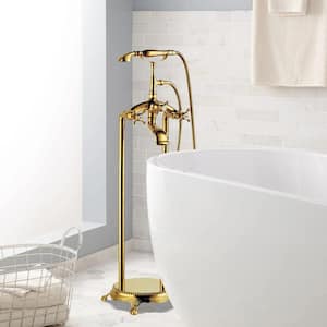 3-Handle Claw Foot Freestanding Tub Faucet with Hand Shower in. Gold