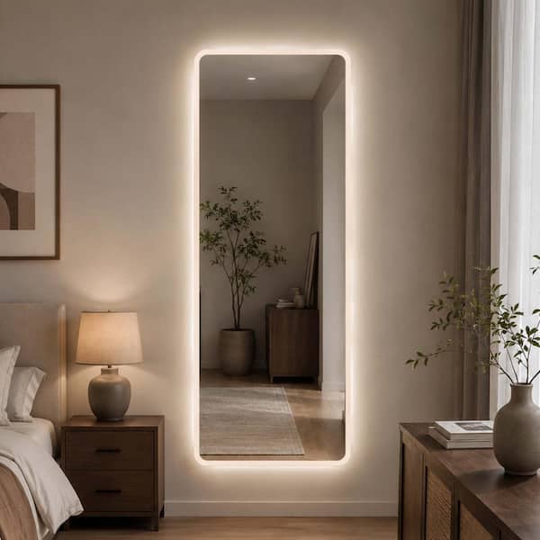 Full Length Mirror Lighted Vanity Body Mirror LED Mirror Wall-Mounted Mirror Big Size Rounded Corners, Bedroom