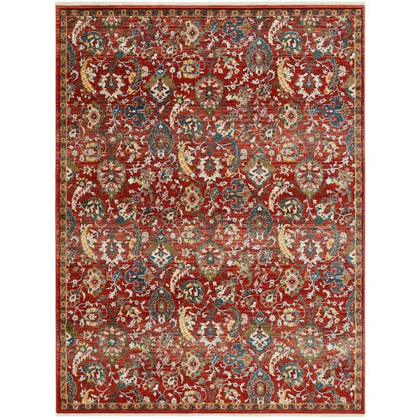 Kashan 9 ft. x 13 ft. Rust/Ivory Border Floral Area Rug