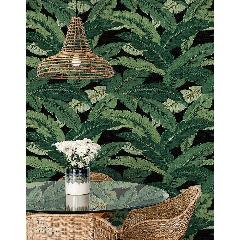 Swaying Palms Coal Tropical Leaf Peel & Stick Wallpaper
