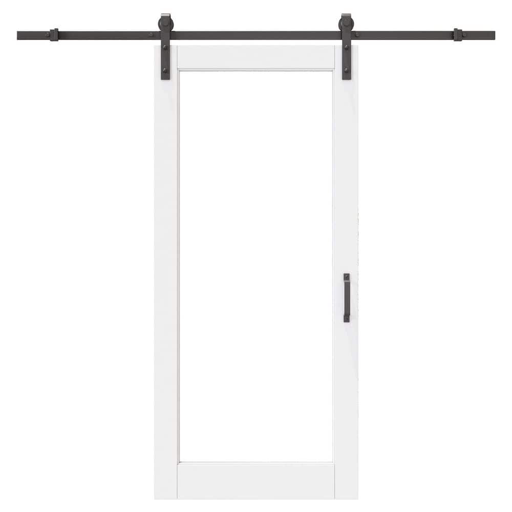 36 in. x 80 in. 1 Lite Tempered Clear Glass White Primed MDF Easy Install Interior Sliding Barn Door with Hardware Kit price history on PriceWatchPro