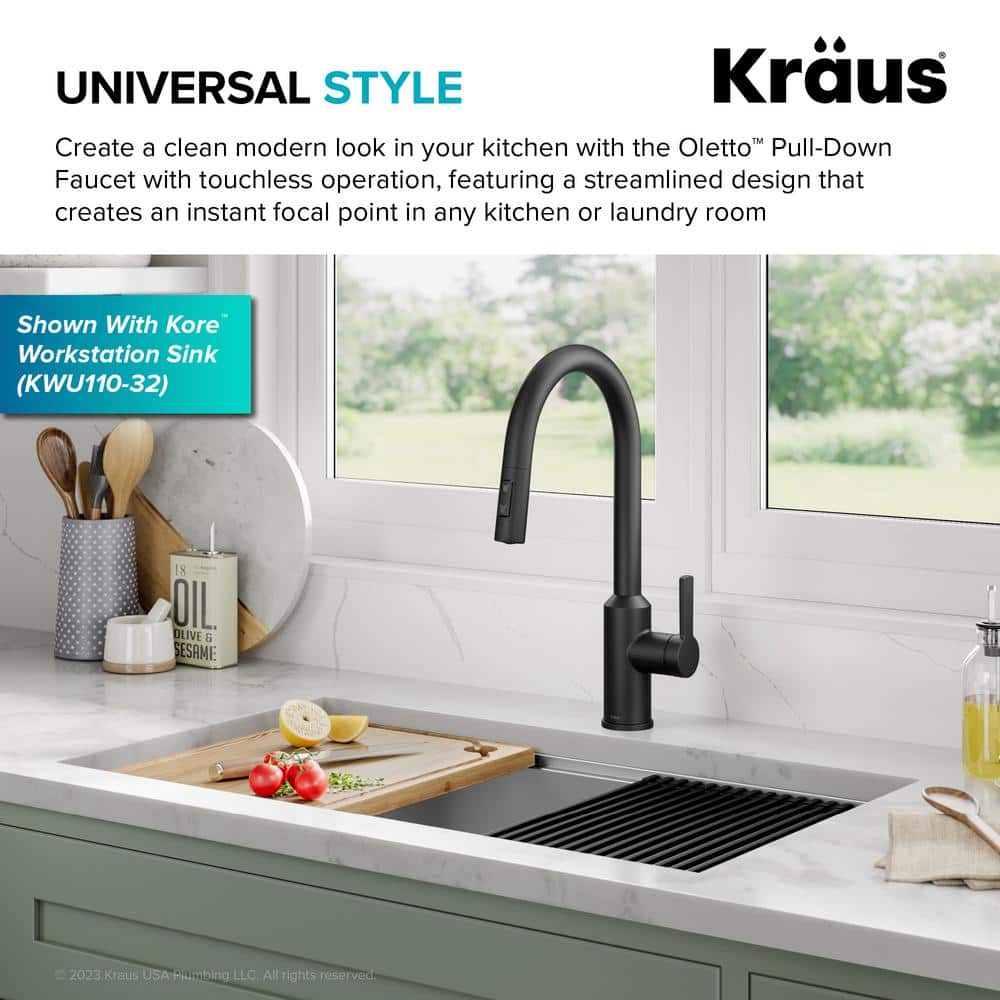 Matte Black Brass Touchless Pull-Down Kitchen Faucet with Spray