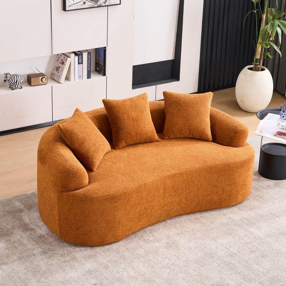 Nestfair 65 in. W Chenille 2-Seater Curved Loveseat in Orange