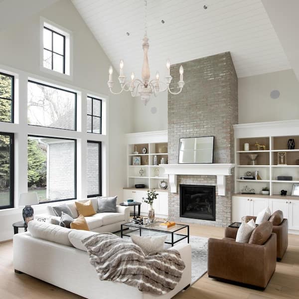 6-Light Gray Candle Design Hanging Linear Chandelier Lighting for Kitchen Island