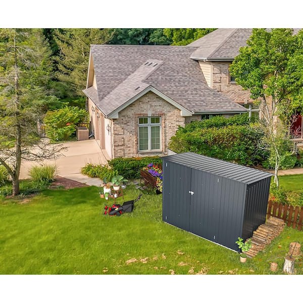 AECOJOY 7.5 ft. W x 4 ft. D Outdoor Storage Metal Shed with Racks