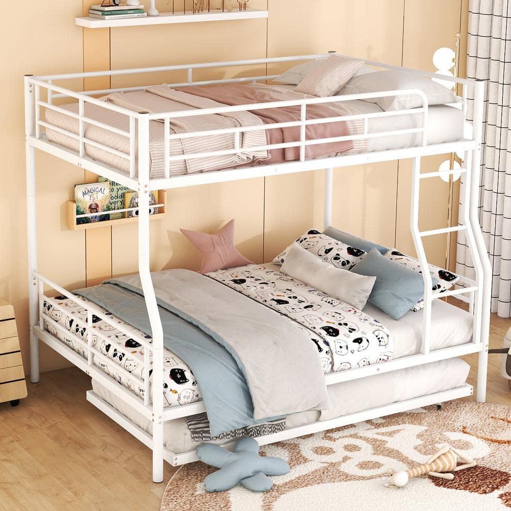 Polibi Full XL Over Queen Metal Bunk Bed With Trundle, White RS-33640-K ...