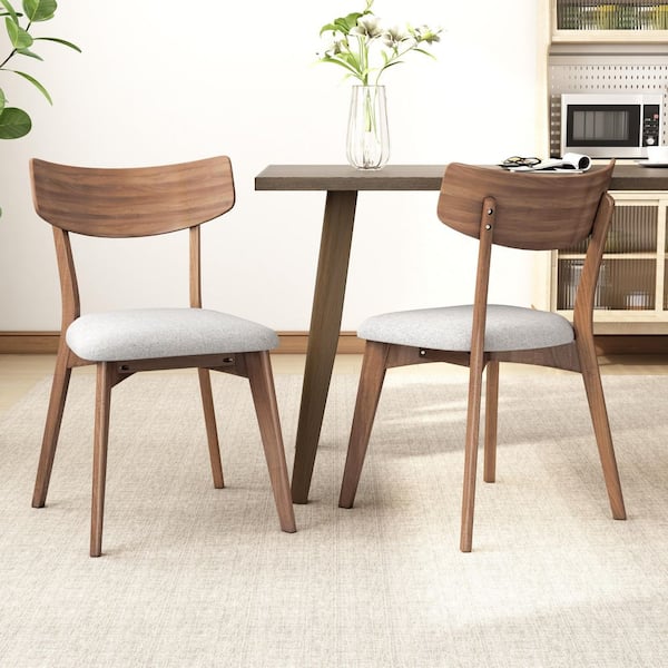 Harper & Bright Designs Walnut Finished Light Beige Fabric Upholstered Dining Chair with Curved Back Set of 2