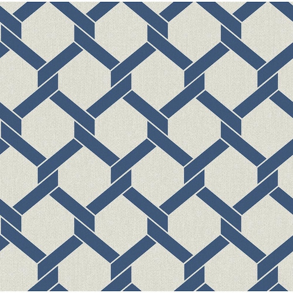 A-Street Prints Payton Blue Hexagon Trellis Wallpaper Border Sample