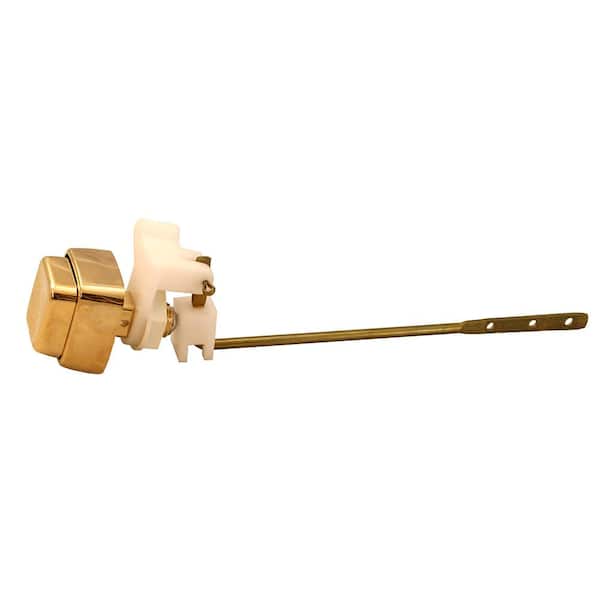JONES STEPHENS Universal Push Button Toilet Tank Trip Lever for Left Side Mount with 8 in. Brass Arm & ABS Handle in Polished Brass