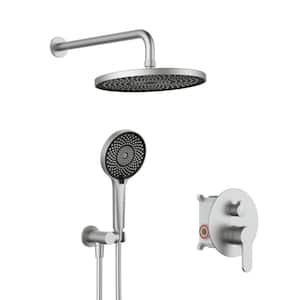 Single Handle 3 Spray 10 in. Round Shower Faucet Rain Shower Head 1.8 GPM with Adjustable Flow Rate in Brushed Nickel