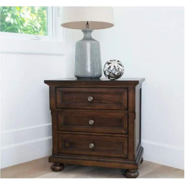 Homey Design HD-1801 Three Drawer Nightstand in Metallic