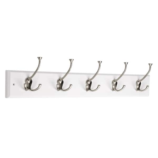 Liberty 27 in. White and Satin Nickel Tri-Hook Rack