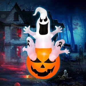 6 ft. Inflatable Ghost in. Pumpkin. Halloween Decoration with Built-in LED-Lights