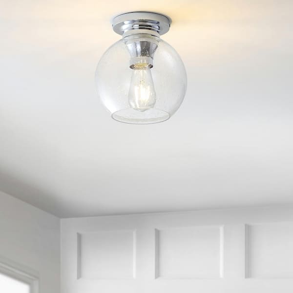 JONATHAN Y Atlas 7.75 in. Chrome Metal/Bubbled Glass LED Flush Mount