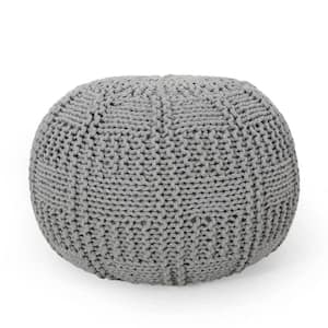 Axson Gray Cotton Knitted Round Pouf