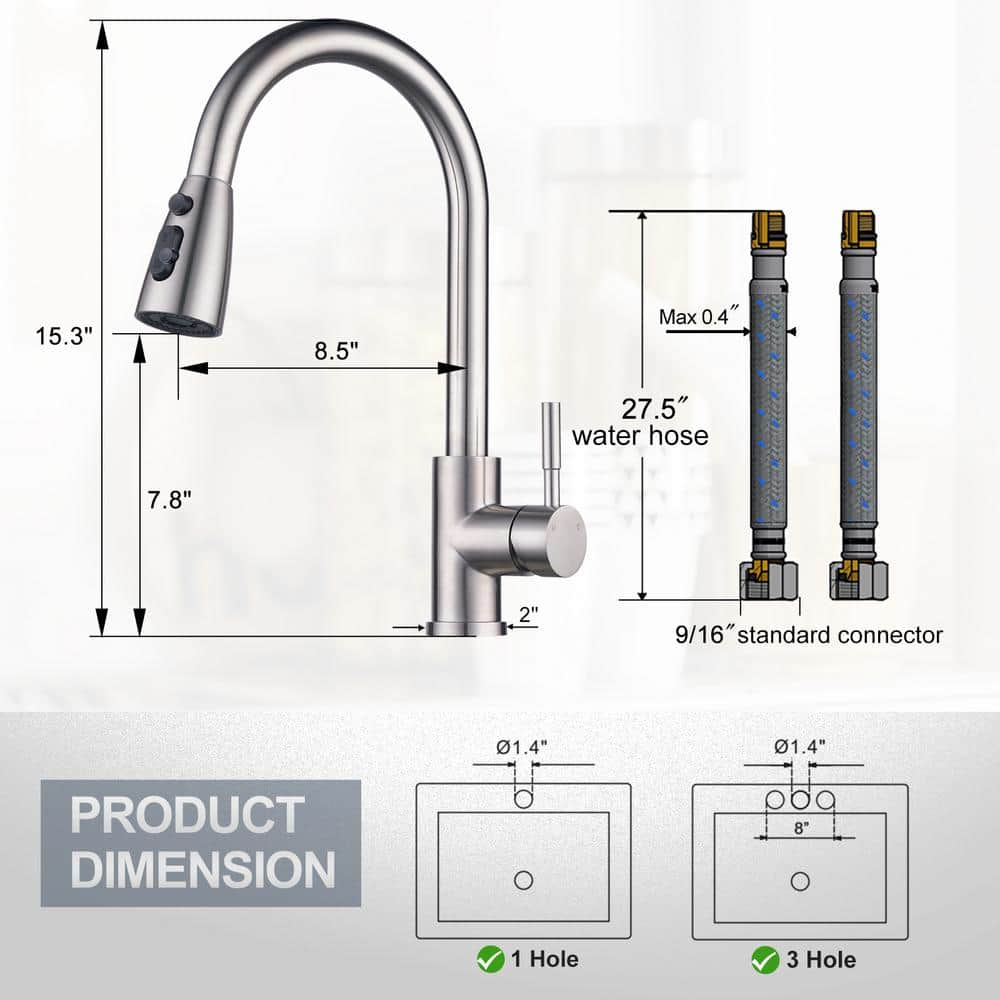 Brushed Nickel Single Handle Pull Down Kitchen Faucet
