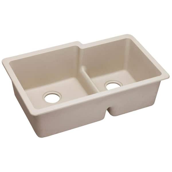 Elkay Quartz Classic Putty Quartz 33 in. 60/40 Double Bowl Undermount Kitchen Sink with Aqua Divide