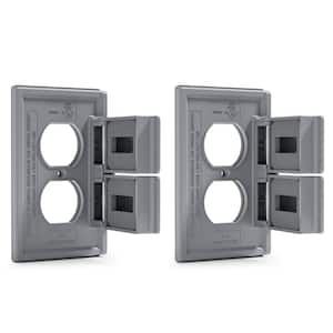 1-Gang Horizontal Duplex Weatherproof Wall Plate Cover, Outdoor Electrical Outlet Cover, UL Listed (2 pack, Gray)