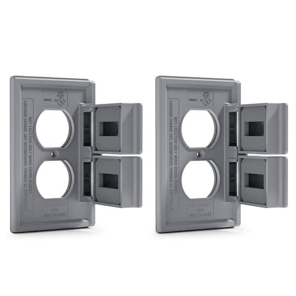 ELEGRP 1-Gang Horizontal Duplex Weatherproof Wall Plate Cover, Outdoor Electrical Outlet Cover, UL Listed (2 pack, Gray)
