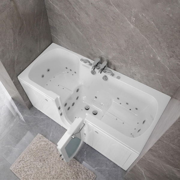Big4Two 80 in. Whirlpool and Air Bath Walk-In Bathtub in White, Foot Massage, Right Door, Fast Fill Faucet, Dual Drain