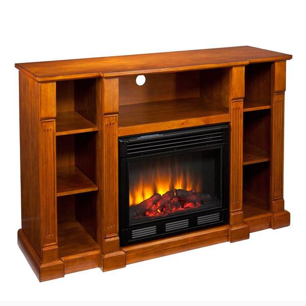 Southern Enterprises Kendall 52 in. Media Console Electric Fireplace in Glazed Pine