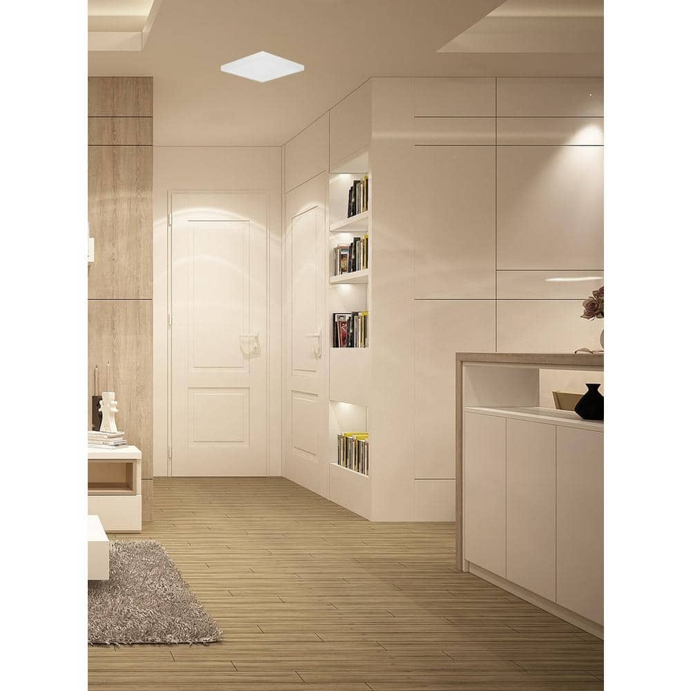 Matte White 10" Square LED Platter Flush Mount Light, Energy Star 3000K