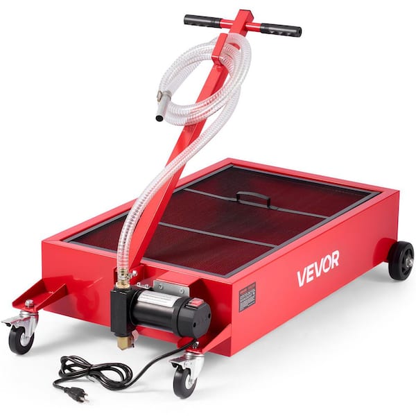 Low Profile Oil Drain Pan, 17 Gal. Capacity, Rolling Oil Drain Pan with Electric Pump, 7.2 ft. Hose & T Folding Handle