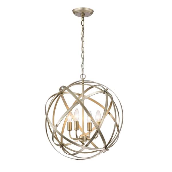 Jojospring Bibiana 18.9 in. 4-Light, Light Gold with Bronze Tone Metal Large Orb Chandelier