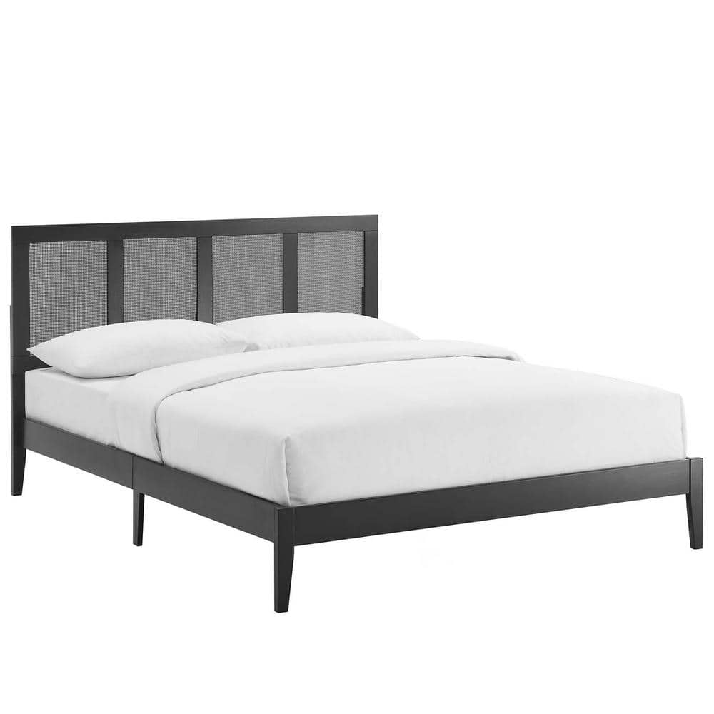 Sirocco Black Wood and Rattan Queen Platform Bed