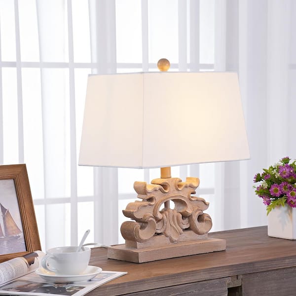 Bridget 17 .75 in Brown Resin Table Lamp with White Linen Lampshade