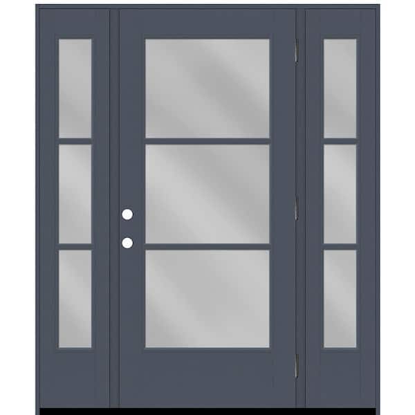 Steves & Sons Legacy 68 in. x 80 in. Icon 3-Lite Modern ClearGlass LHOS D.Denim Mahogany Fiberglass Prehung Front Door Dbl 14 in. SL