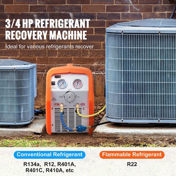 3/4 HP Refrigerant Recovery Machine - Portable AC Recovery Machine with High Pressure Protection, 120V 60Hz Refrigerant