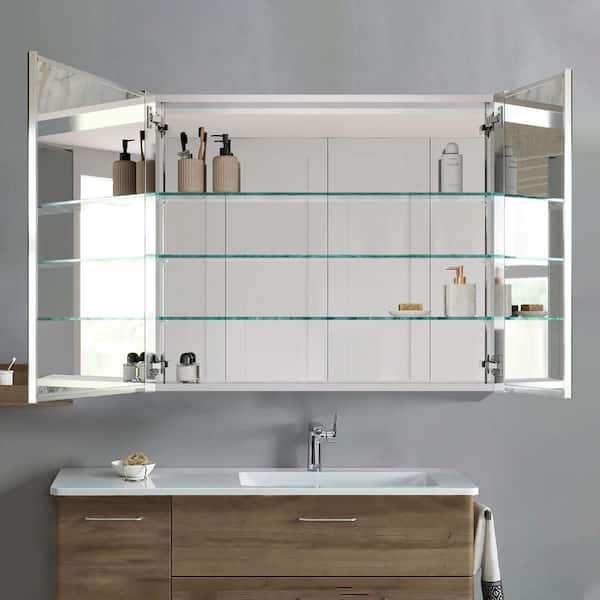36 in. W x 30 in. H Rectangular Aluminum Medicine Cabinet with Mirror Blum Hinges