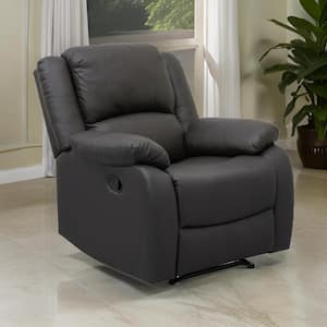 Black Faux Leather Manual Recliner with Solid Wood