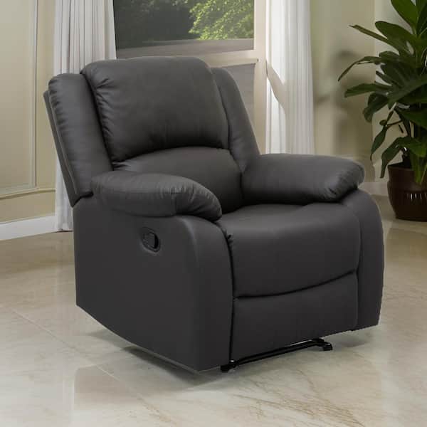 Benjara Black Faux Leather Manual Recliner with Solid Wood