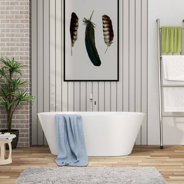 59 in. x 29.5 in. Acrylic Freestanding Soaking Bathtub with Center Drain in White, Chrome Overflow and Pop-Up Drain