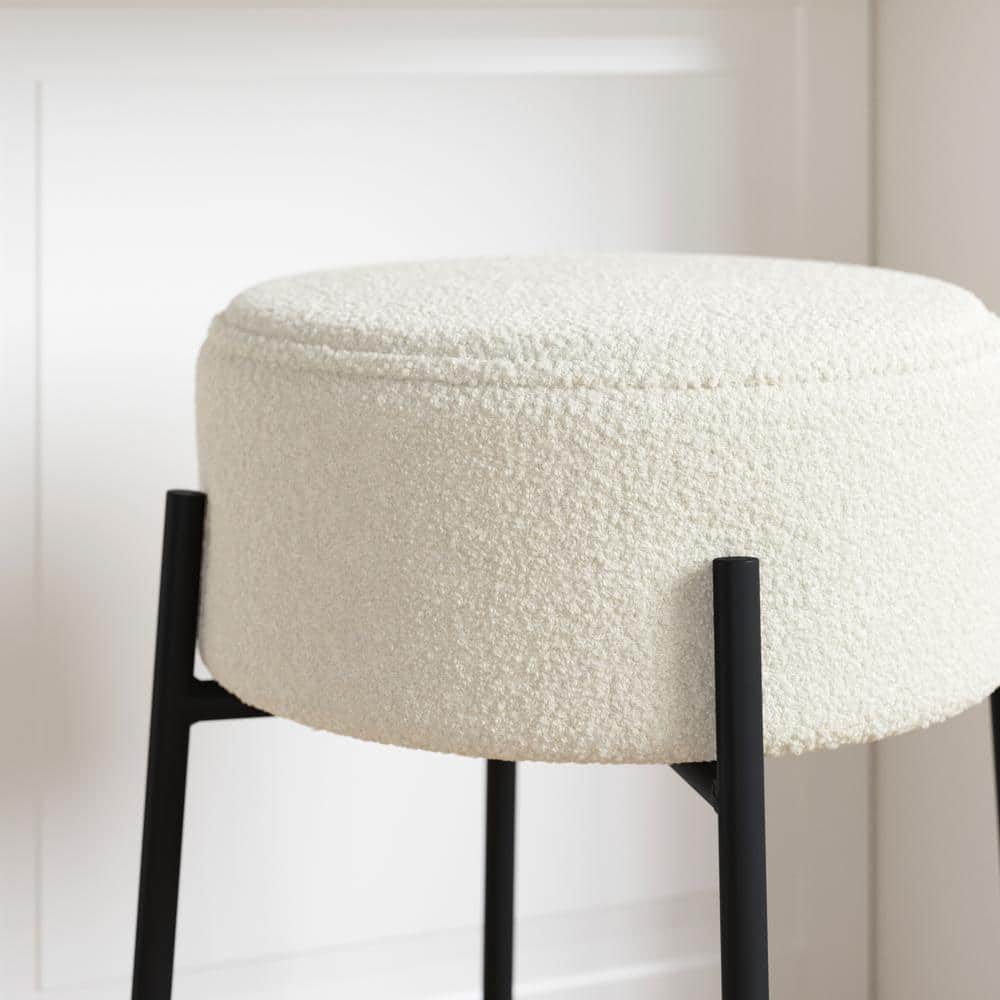 Isaac 24" Off-White Boucle Backless Counter Stool with Black Metal Frame