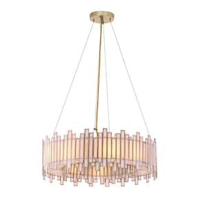 Birla 8-Light Gold Circle Chandelier with White Glass Shades