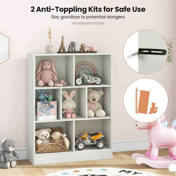 Costway 41 in. Wide White Wooden Freestanding 7 Shelves Kids