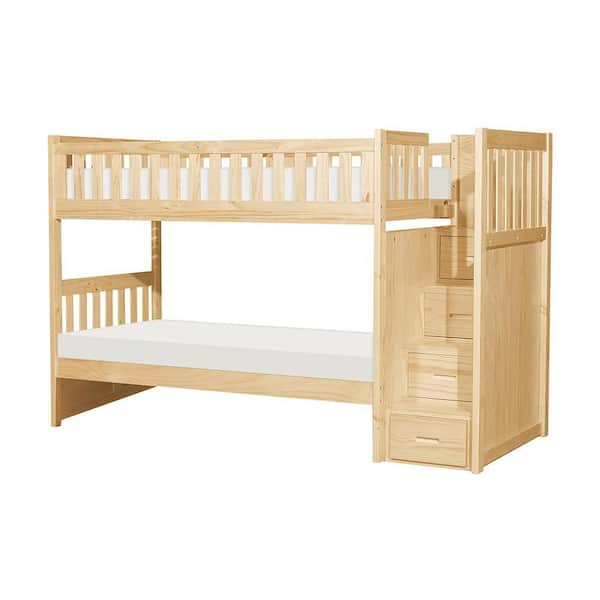 Lazzara Spaced Natural Pine Twin Over Twin Step Bunk Bed with