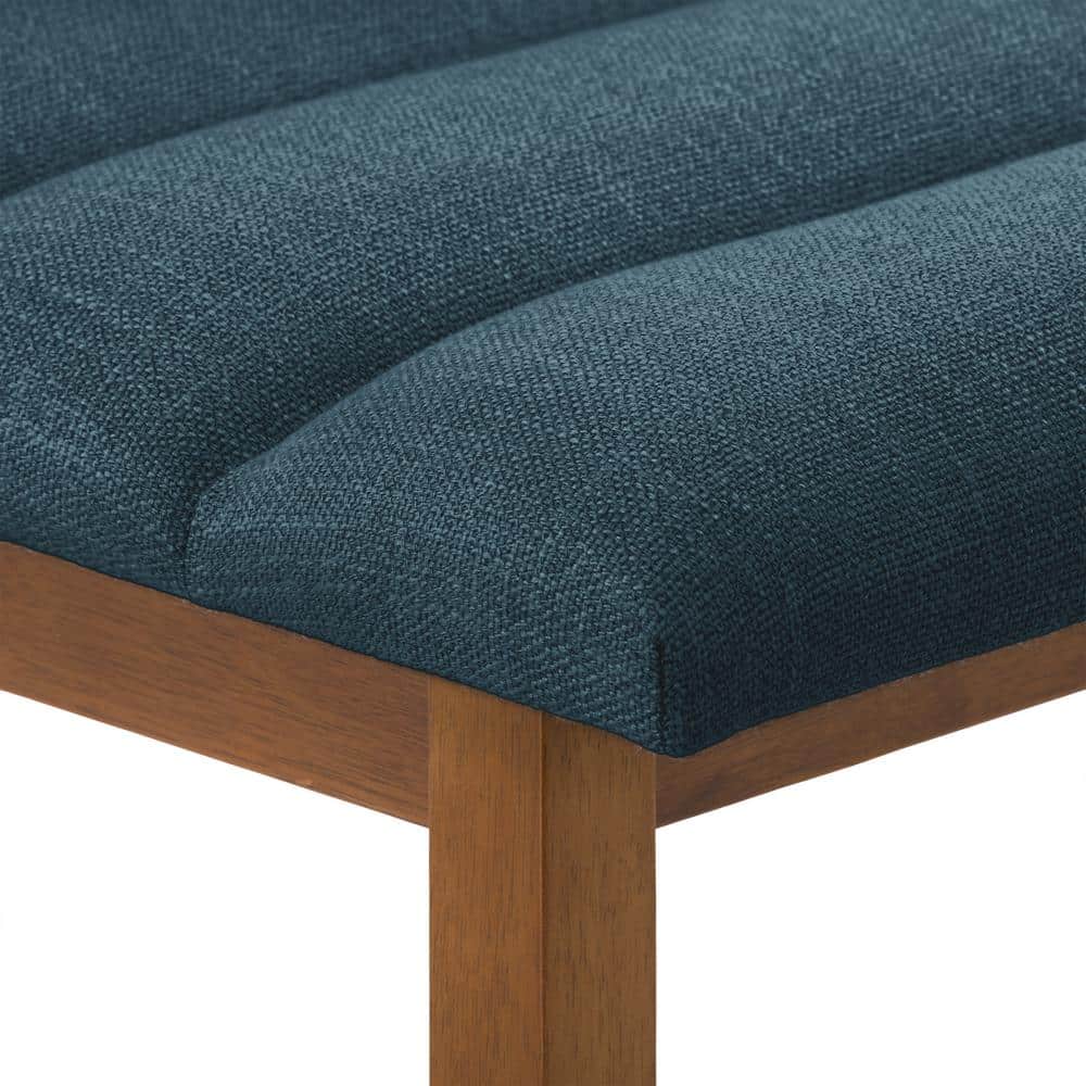 Navy Blue Channel Tufted Fabric Barstools with Wood Legs, Set of 2