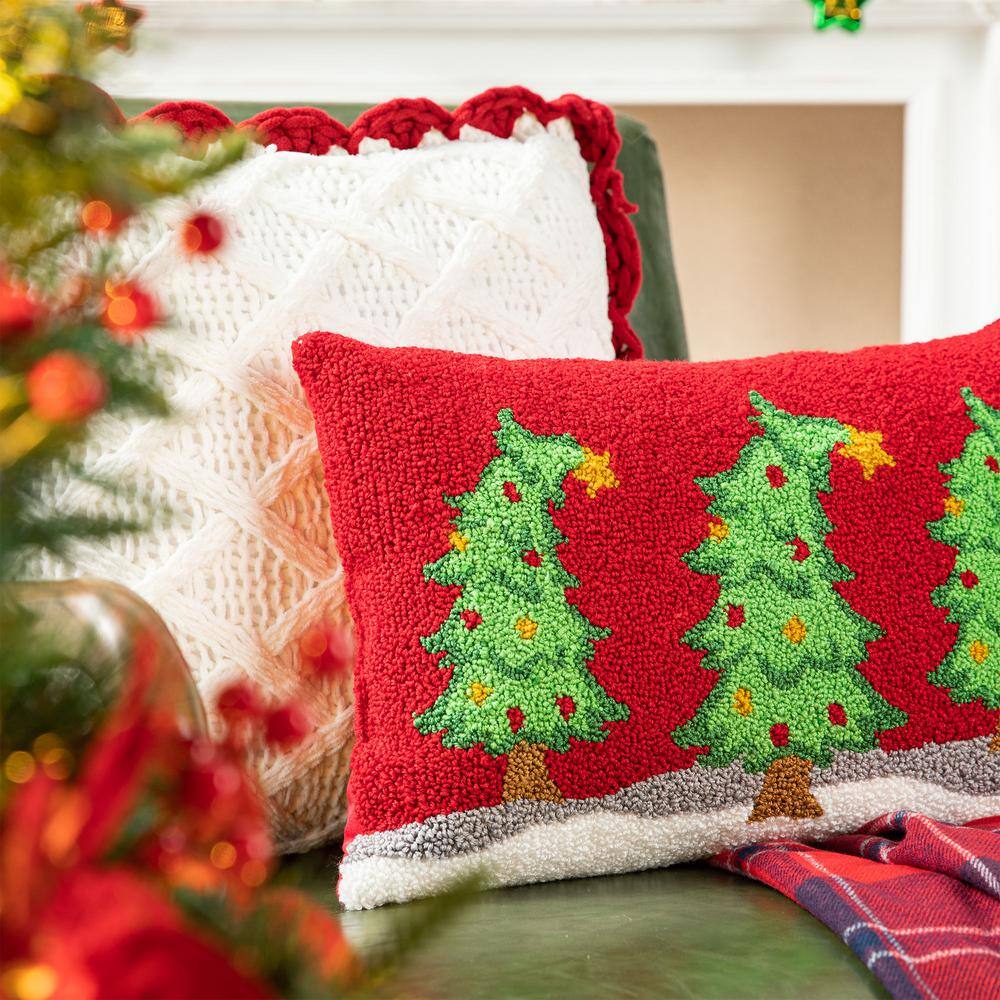Classic Christmas Trees Hooked Rectangular Throw Pillow