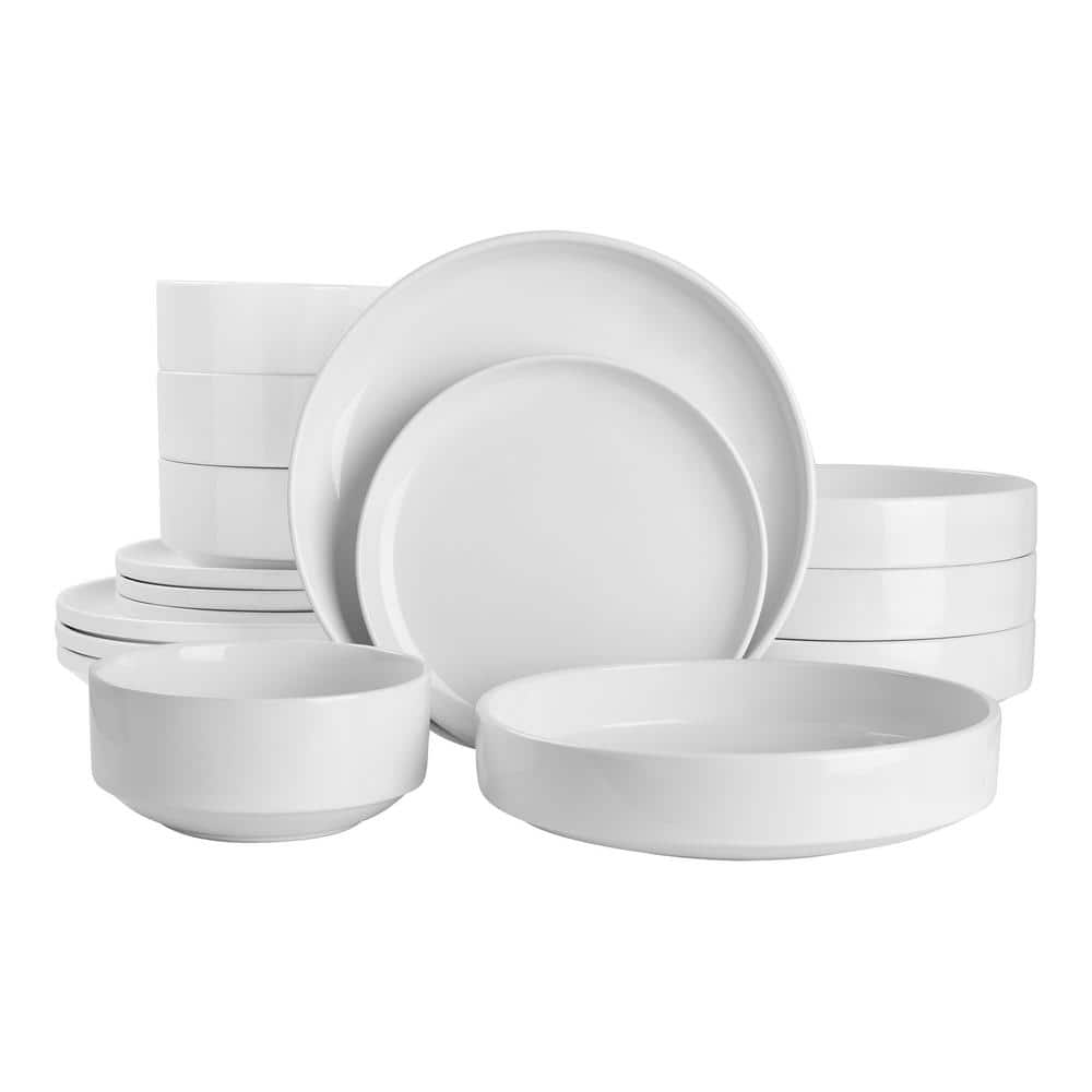 StyleWell Chastain 16-Piece Solid Stoneware Dinnerware Set in Gloss White  (Service for 4) HD2112001A - The Home Depot