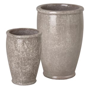 Gray Ceramic Round Planter (Set of 2)