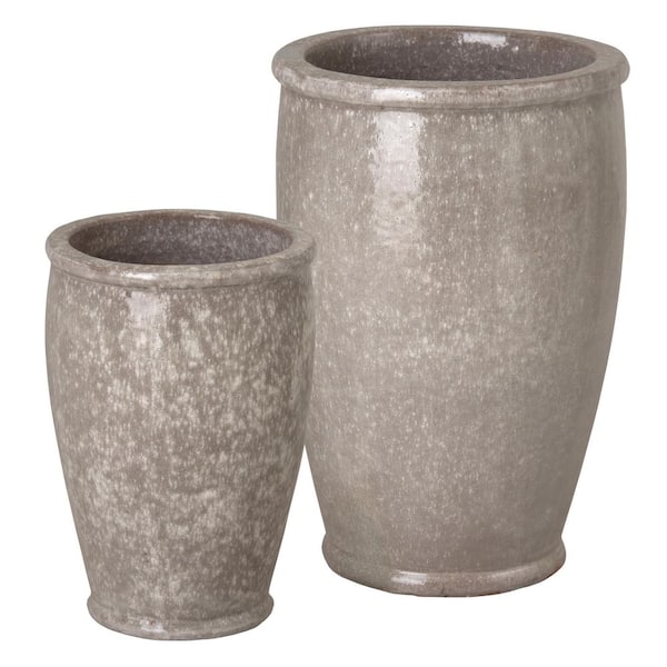 Emissary Gray Ceramic Round Planter (Set of 2)